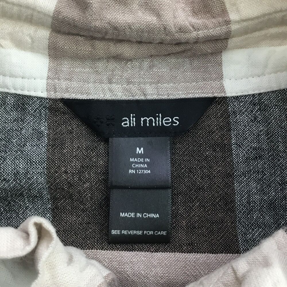 Ali Miles Linen Blend Button Up Tunic sz M Nova Check Plaid Ruffle Babydoll NEW - Picture 10 of 11